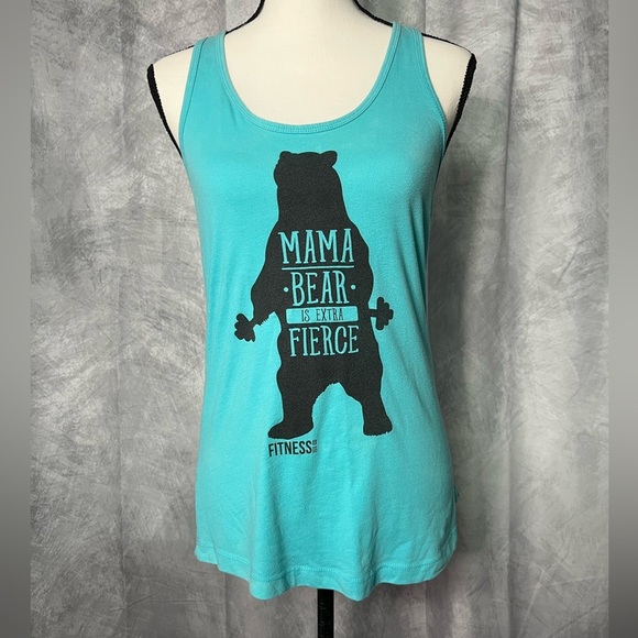 Fitness Tee Co Teal Mama Bear Is Extra Fierce Tank Top - LG - Picture 2 of 9